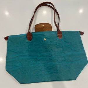 Turquoise Longchamp Le Pliage Bag travel size